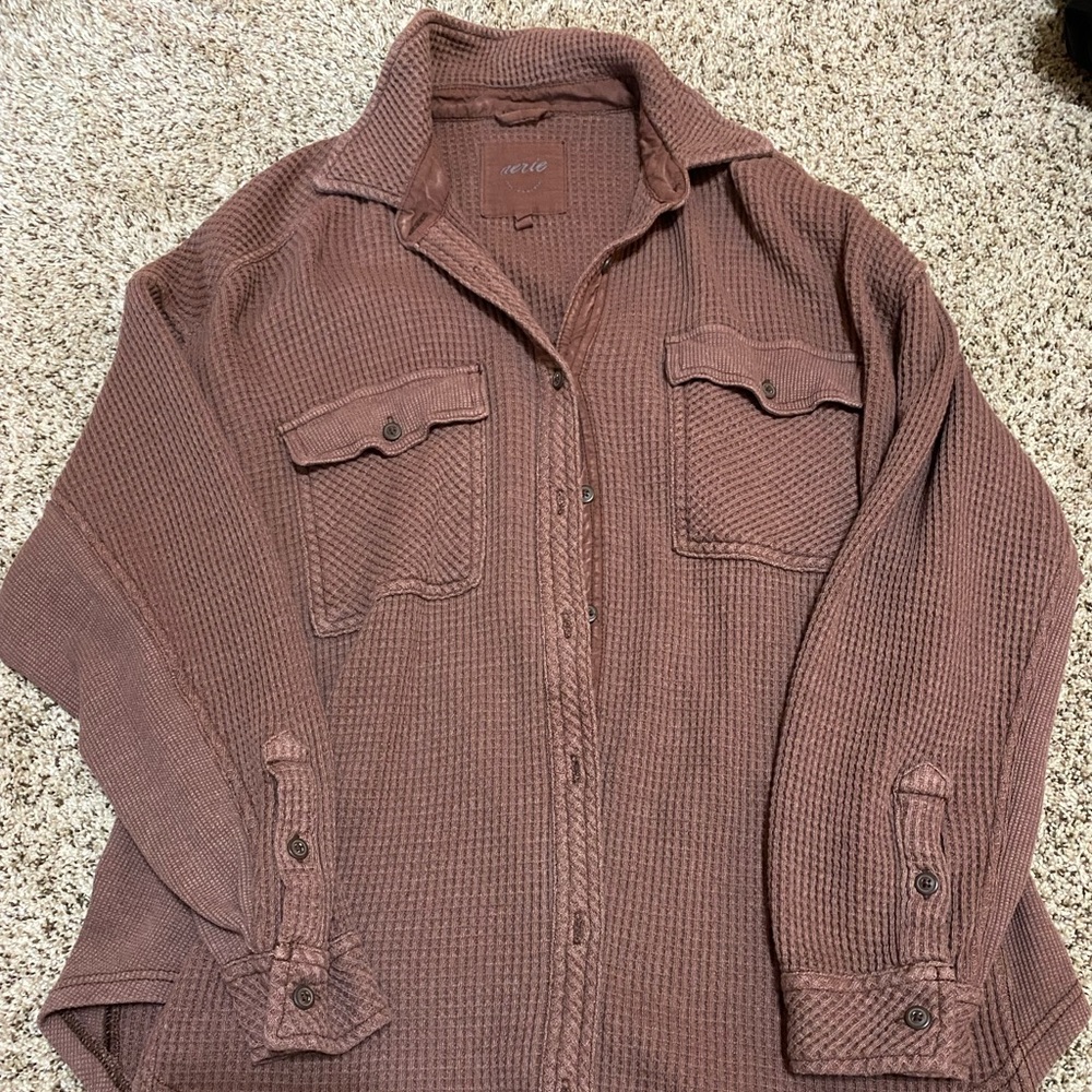 Aerie chocolate brown Waffle Knit Button-Up